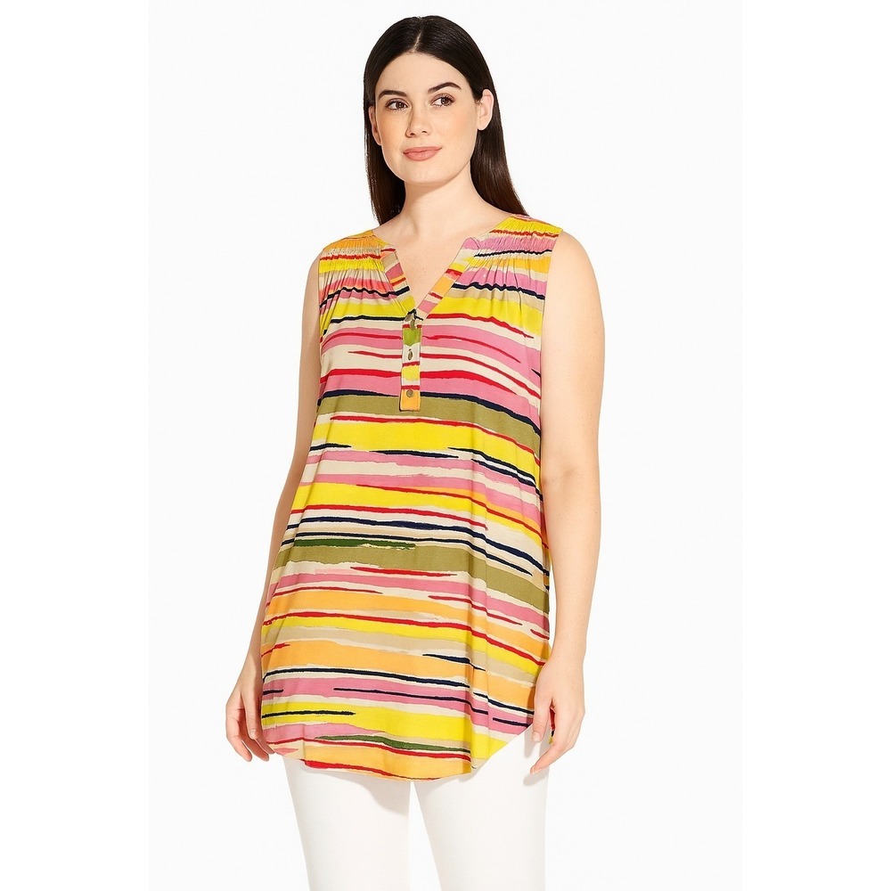 Avenue Tunic Top Henley Watercolor Stripe Women's Size 20 Sleeveless